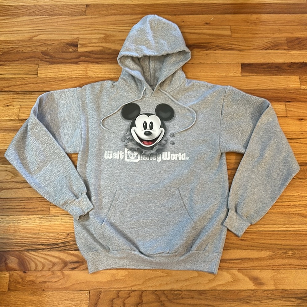 Vintage Walt Disney World Gray Mickey Mouse Hoodie Sweatshirt Sz M